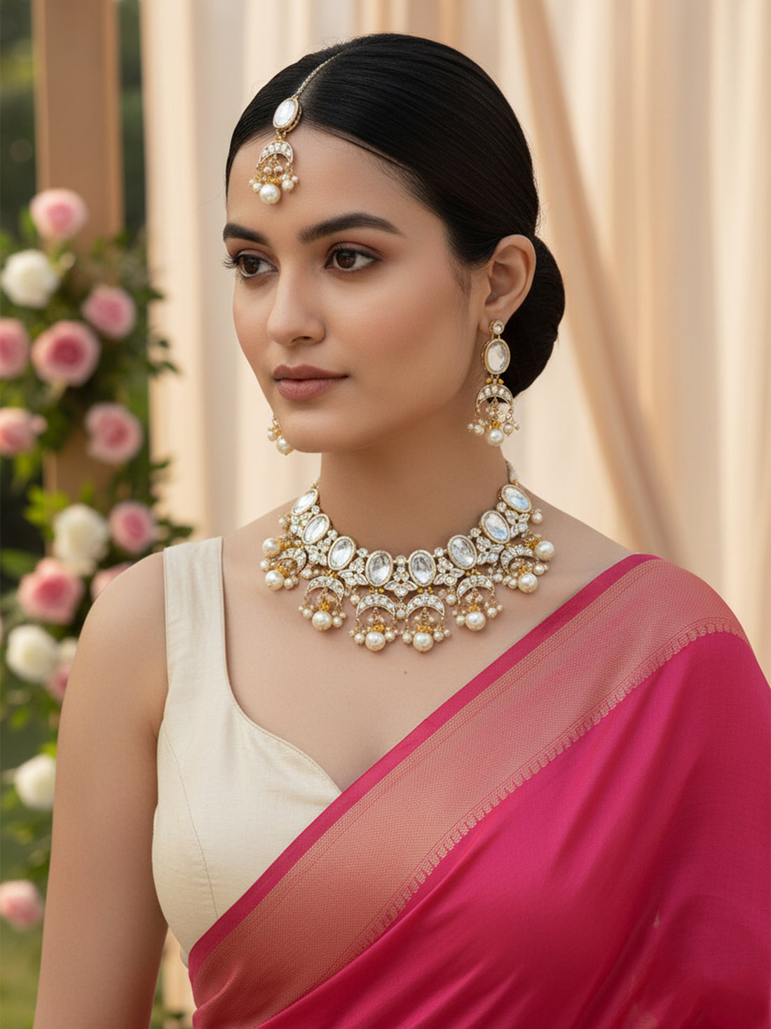 Karatcart Gold Plated Yellow Crystal and Pearl Kundan Choker Necklace Setfor Women