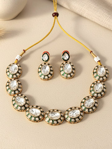 KARATCART Stunning Oval-Shaped Green Meenakari Gold-Plated Ethnic Jewellery Set for Women