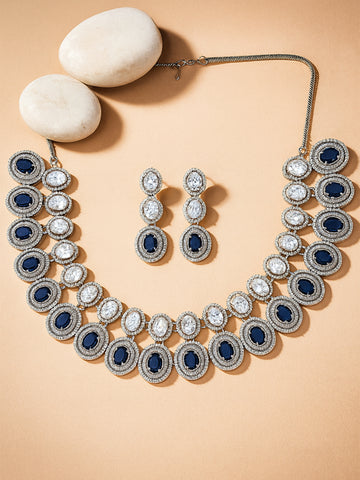 Karatcart Blue American Diamond Studded Choker Necklace Set