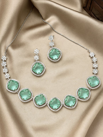 Karatcart Elegant Light Blue Cubic Zirconia Necklace Set for Women