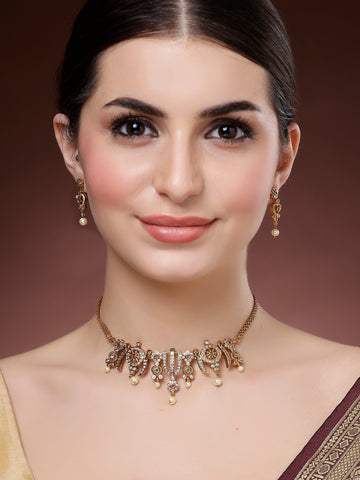 Karatcart Gold Plated Crystal Studded Temple Jewellery Set for Women