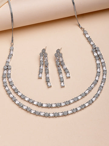 KARATCART Sparkling American Diamond Lightweight Silver-Tone Jewellery Set for Women