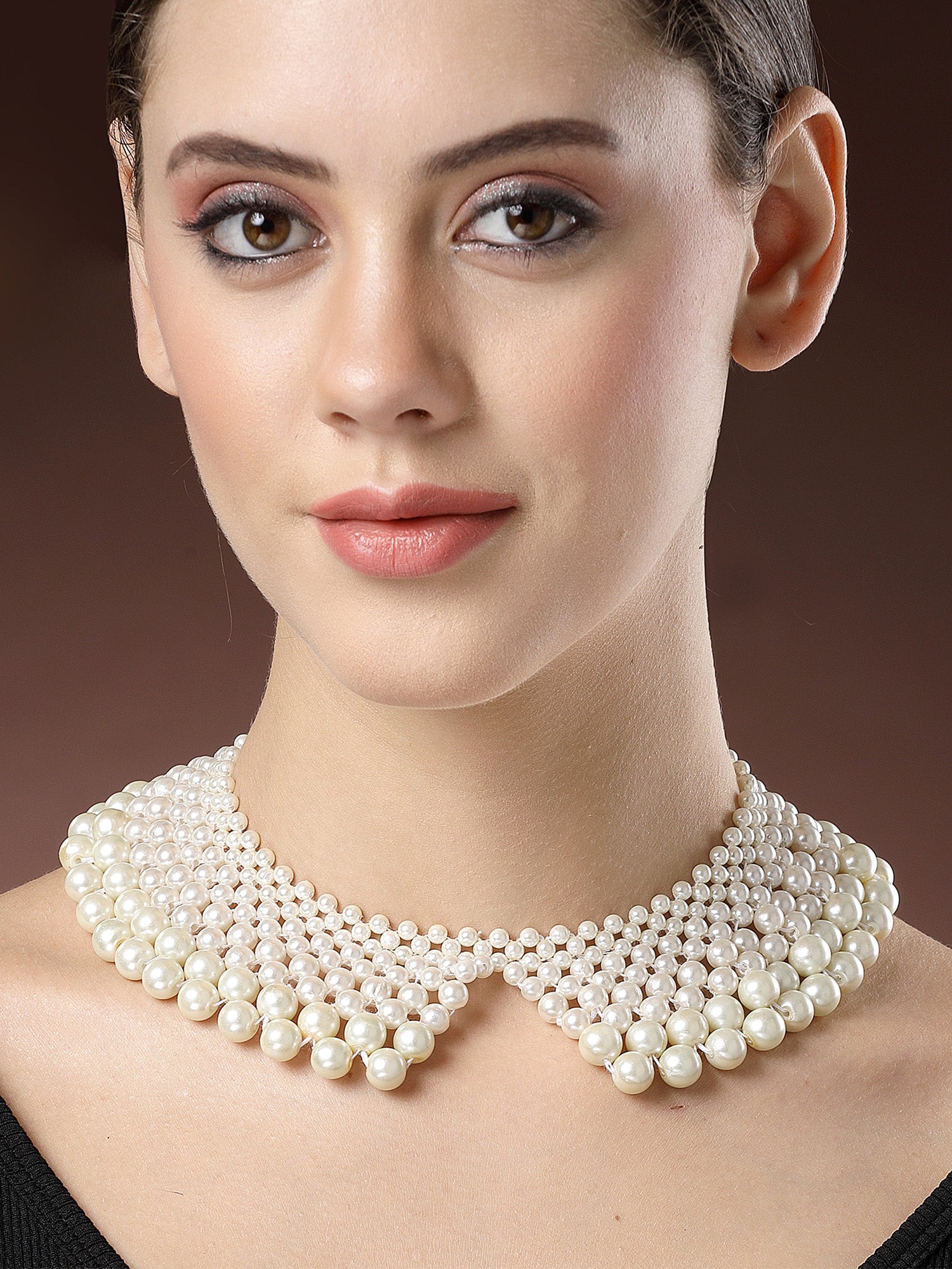 KARATCART White Pearl Beaded Collar Necklace for Women