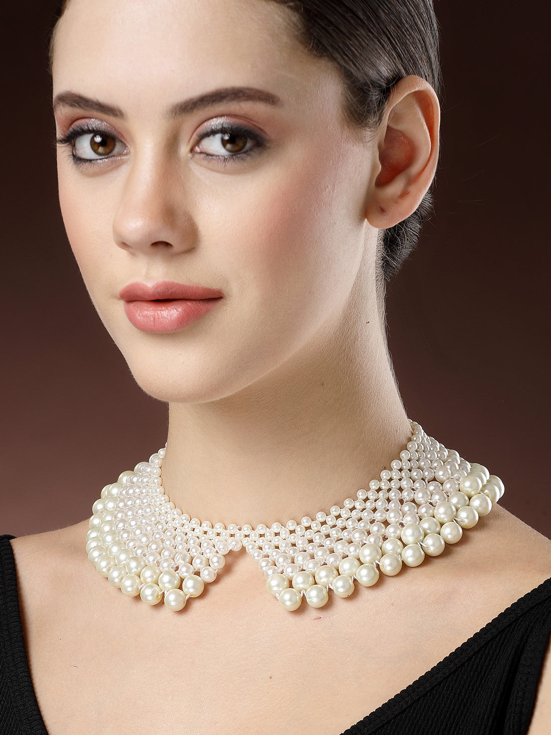 KARATCART White Pearl Beaded Collar Necklace for Women