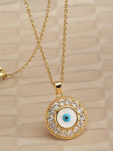 Bohey by KARATCART Gold Plated Cubic Zirconia Studded Evil Eye Protection Pendant for Women
