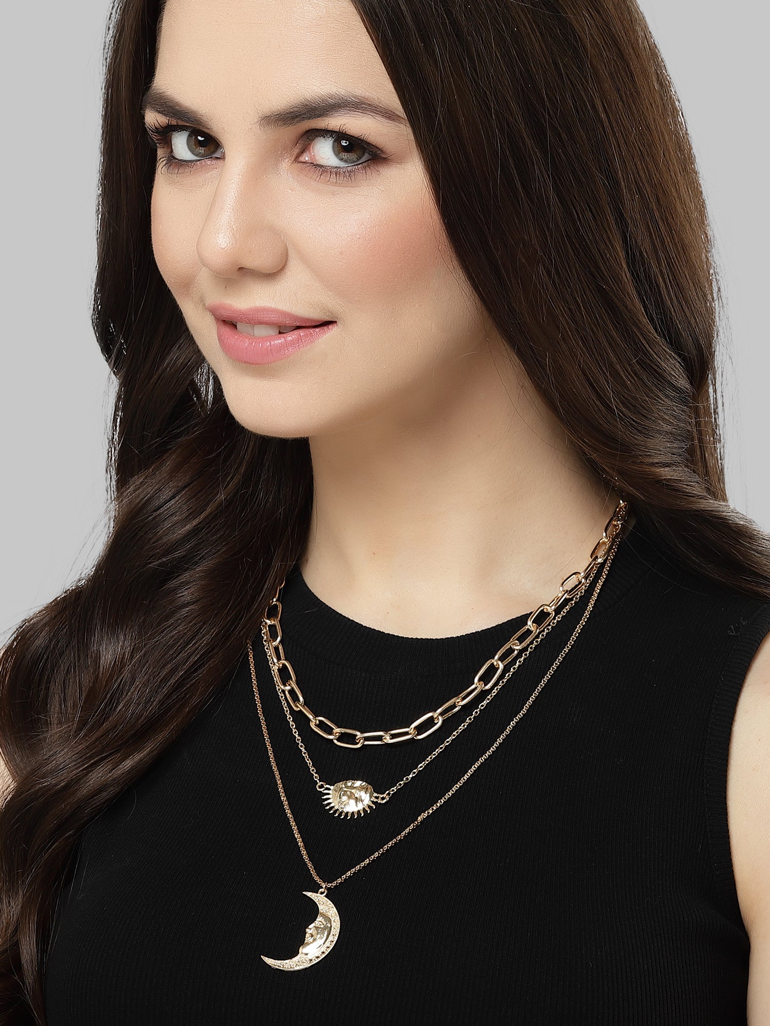 Bohey by KARATCART Gold Plated Crystal Multilayer Chains Gold