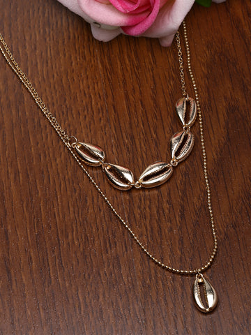 Bohey by KARATCART Gold Plated Cowrie Shell Multicharm Multilayered Chain Necklace for Women