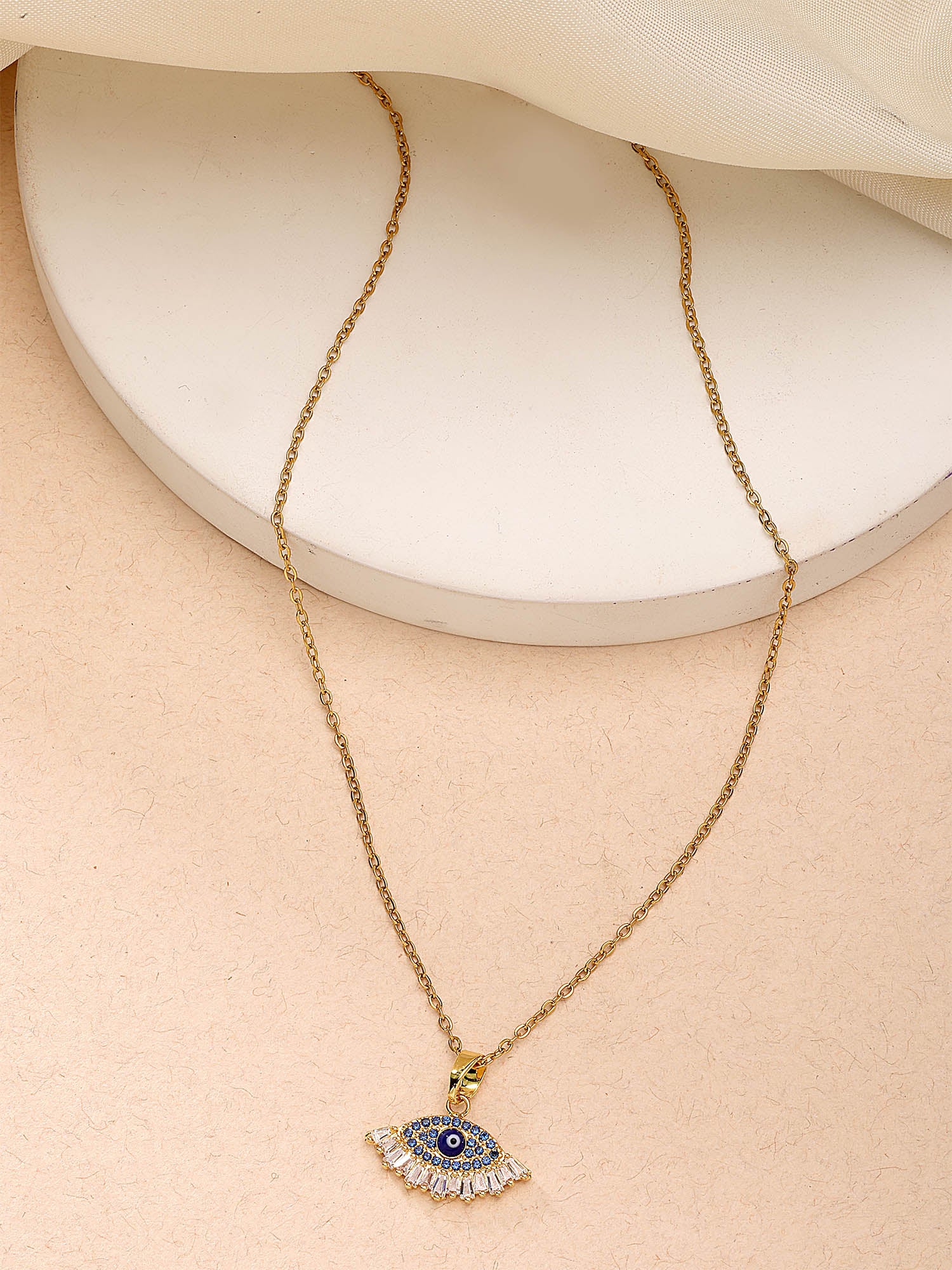 Bohey by KARATCART Gold-Plated Blue Cubic Zirconia Studded Evil Eye Pe