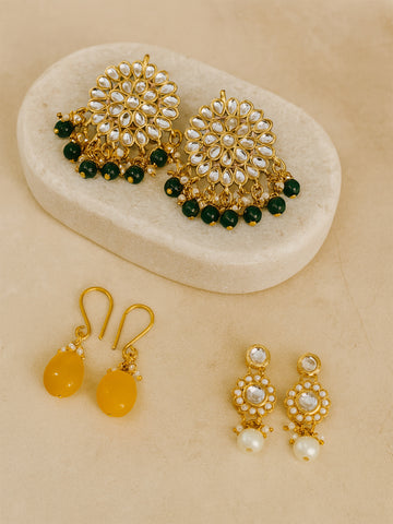 Karatcart Set of 3 Handcrafted Kundan Earrings Combo for Women