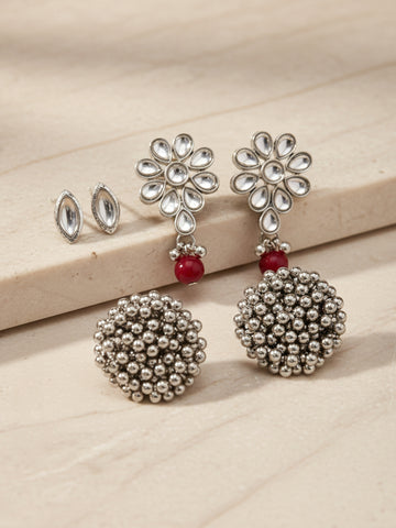Karatcart Set of 3 Handcrafted Kundan Earrings Combo for Women
