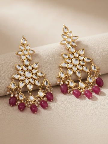 Karatcart 22K Kundan Red Tumble Dangle Earrings For Women