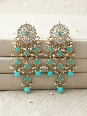 Kundan Mint Blue Tassel Earrings