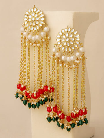 Kundan Red and Green Tassel Earrings
