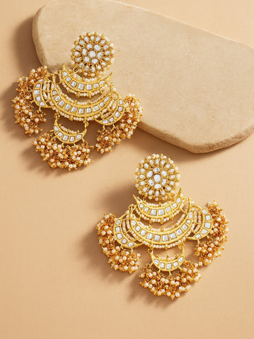 Karatcart Gold Plated Handcrafted Pearl Kundan Dangler Earrings for Women