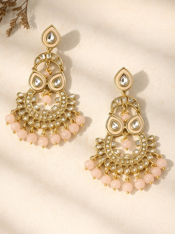 Karatcart Gold Plated Pink Beads Kundan Dangler Earrings for Women