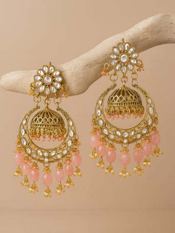 Karatcart Gold Plated Pink Tumble Kundan Jhumki Earrings for Women