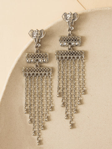 Karatcart Silver Plated Elephant Design Kundan Drop Earring for Women