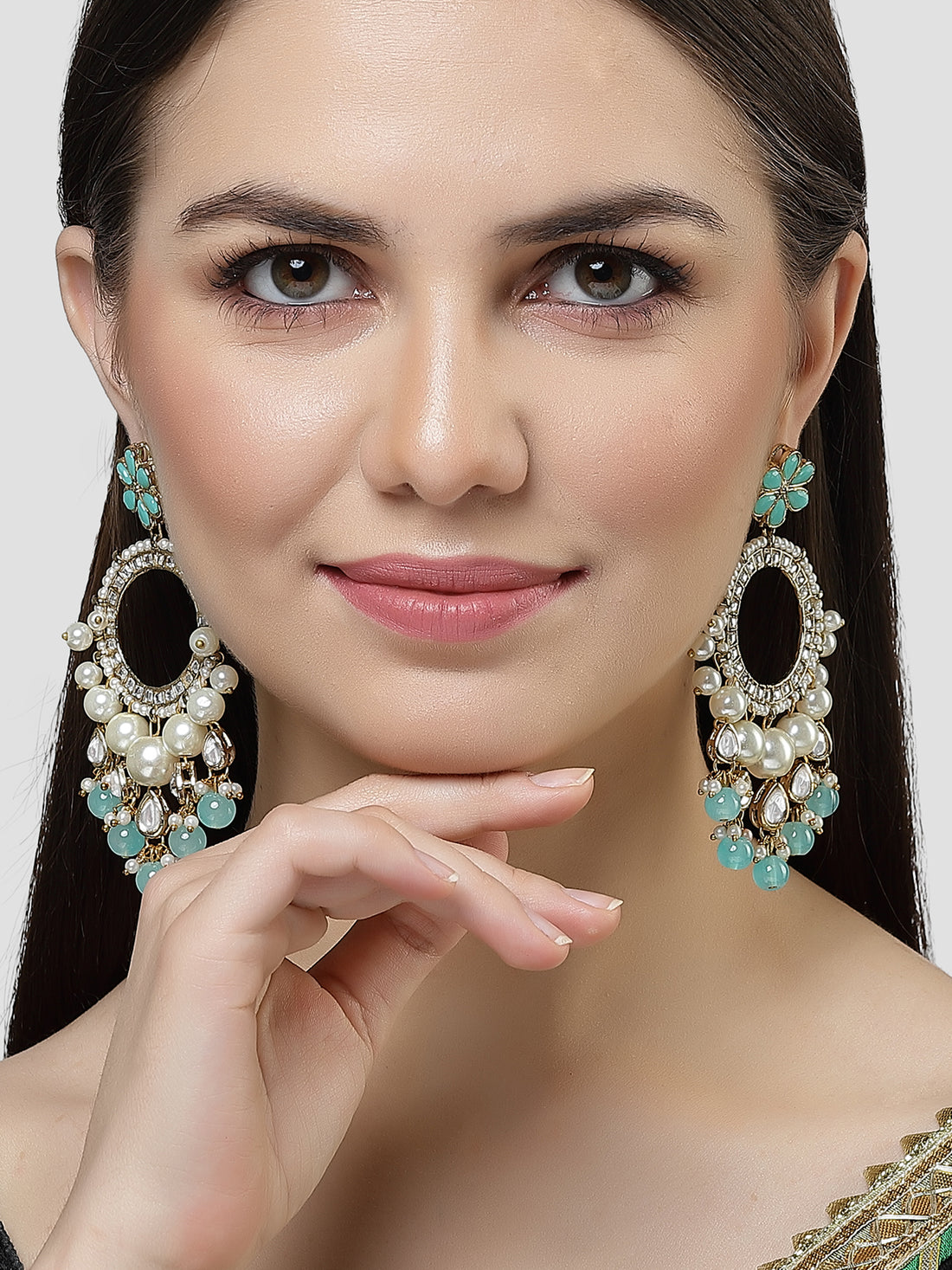 Karatcart Gold Plated Blue Beads and Kundan Studded Dangler Earrings for Women