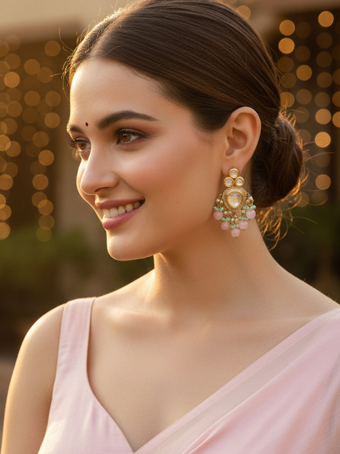 Karatcart Gold Plated Purple Meena Kundan Dangler Earrings for Women