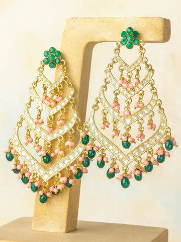 Karatcart Gold Plated Green Tumble Pink Crystal Kundan Drop Earrings for Women