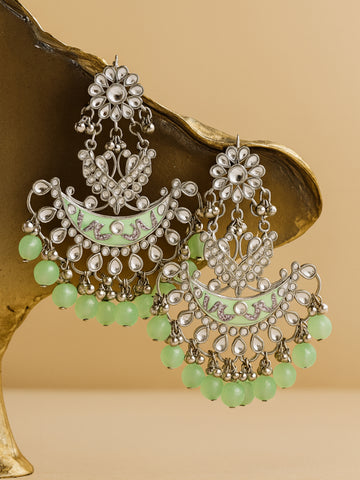 Karatcart Oxidised Silver Light Green Meena Kundan Dangler Earrings for Women