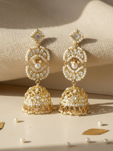 Karatcart Gold Plated Kundan Jhumki Drop Earrings for Women