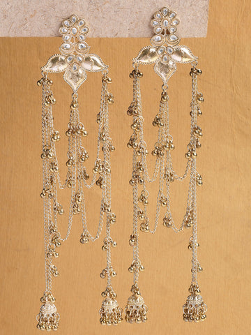 Karatcart Ethnic Gold-Plated Long Chain Golden Tassels Dangler Earrings for Women