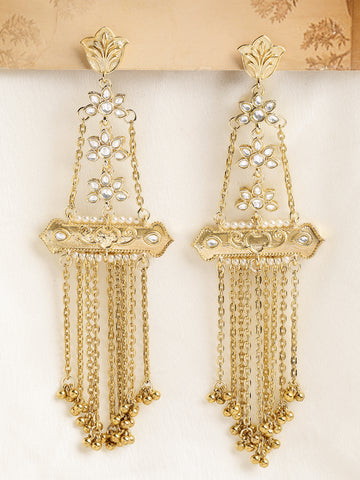 KARATCART Designer Gold-Plated Floral Multi-Chain Kundan Dangler Earrings for Women