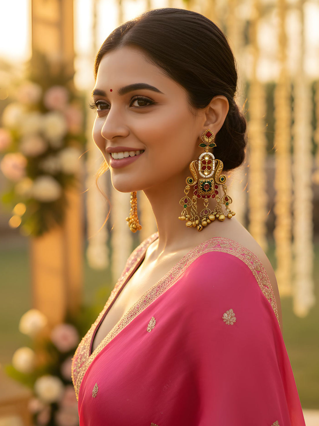 KARATCART Gold Plated Stone Dangler Red Earrings for Women