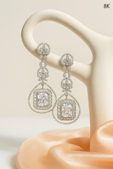KARATCART Designer Silver-Plated Sparkling American Diamond Long Drop Earrings for Women