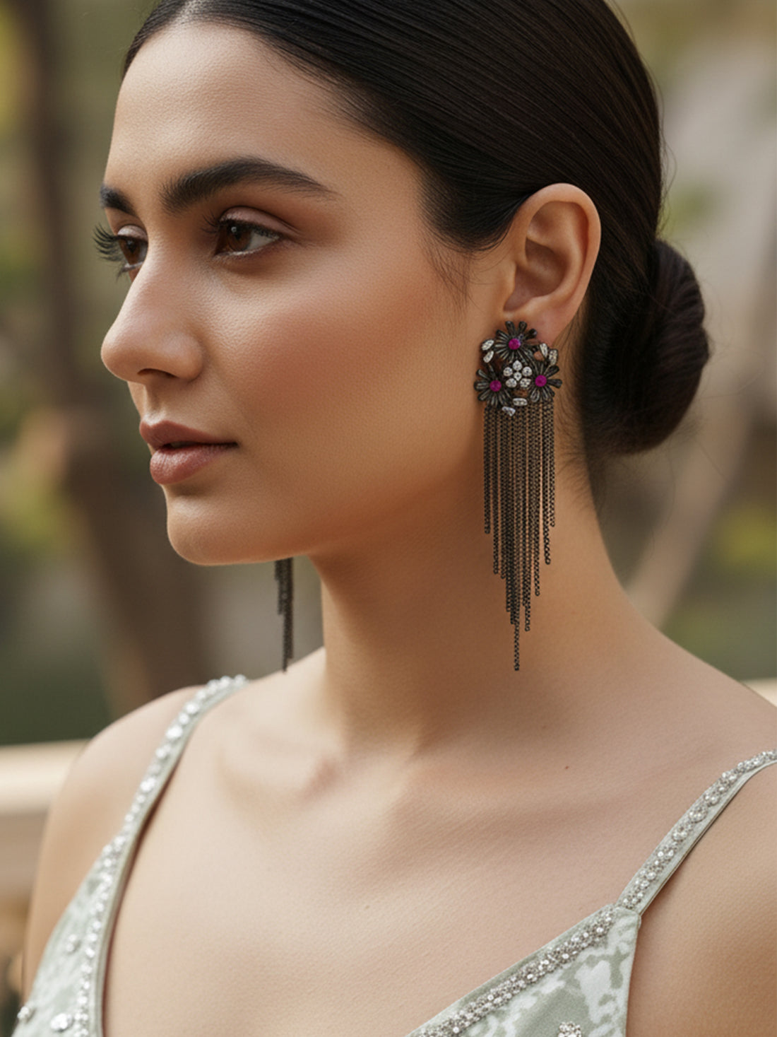 Pink Antique American Diamond Studded Dangler Earrings