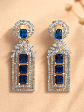 Silver-Plated Blue Contemporary Drop Earrings