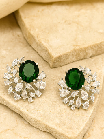 Green American Diamond Stud Earrings
