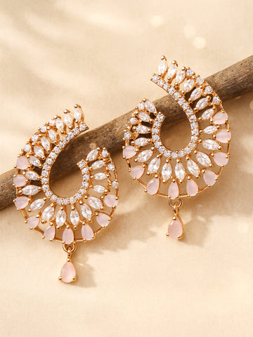 Karatcart Rose Gold Plated American Diamond Studded Half-Hoop Earrings for Women