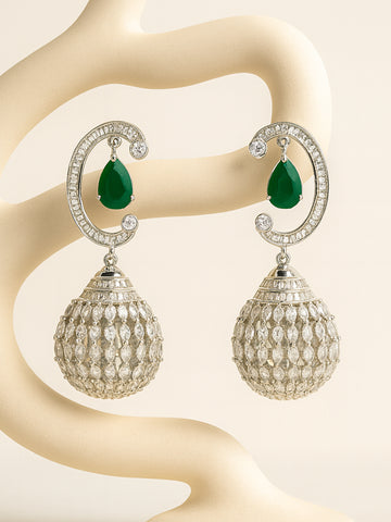 Karatcart Silver Plated Dome Shape Cubic Zirconia Studded Dangler Earrings for Women