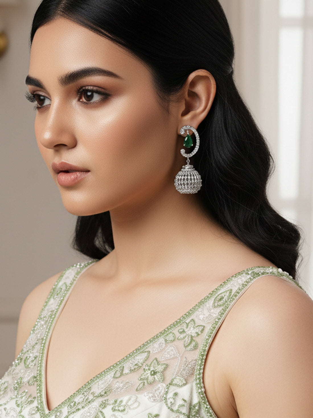 Karatcart Silver Plated Dome Shape Cubic Zirconia Studded Dangler Earrings for Women