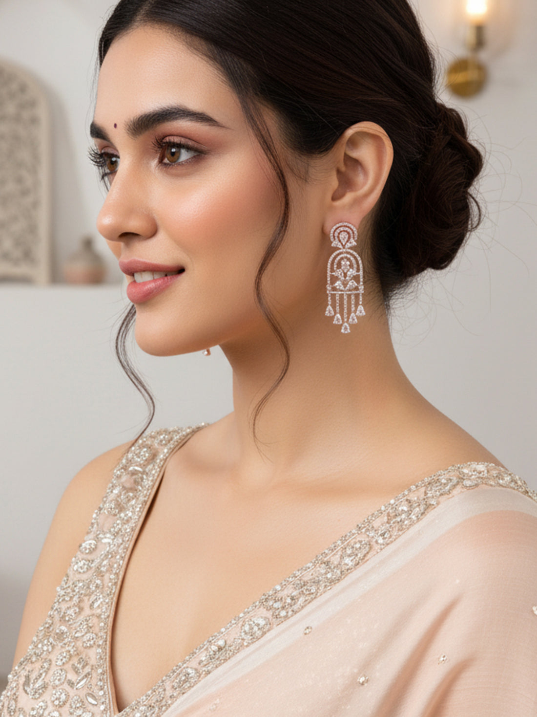 Karatcart Rose Gold Plated Cubic Zirconia Studded Drop Earrings for Women