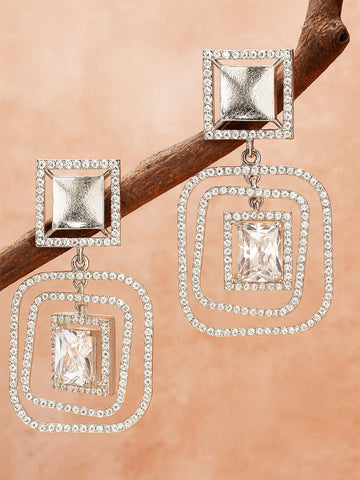Karatcart Silver Tone Cubic Zirconia Studded Square Dangler Earrings for Women