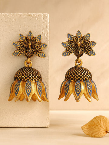 Karatcart Gold Plated Peacock Design Grey Jhumki Earrings for Women