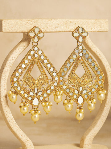 Karatcart Gold Plated Mirror Studded Diamond Shape Dangler Earrings for Women