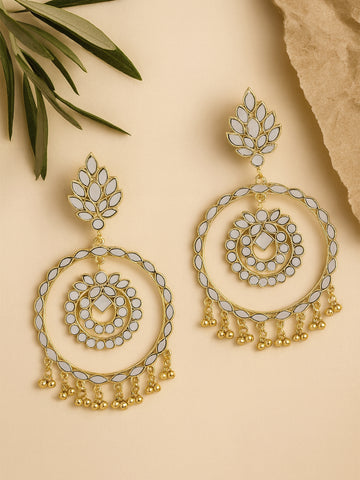 Karatcart Gold Plated Mirror Studded Round Shape Dangler Earrings for Women