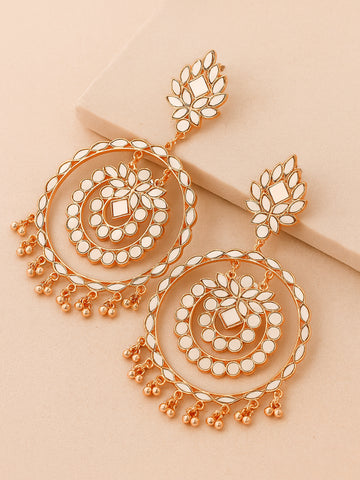 Karatcart Rose Gold Plated Mirror Studded Round Shape Dangler Earrings for Women