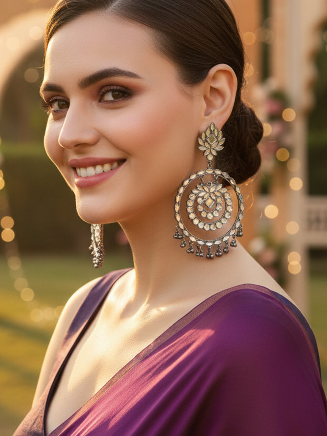 Karatcart Black Silver Plated Mirror Studded Round Shape Dangler Earrings for Women