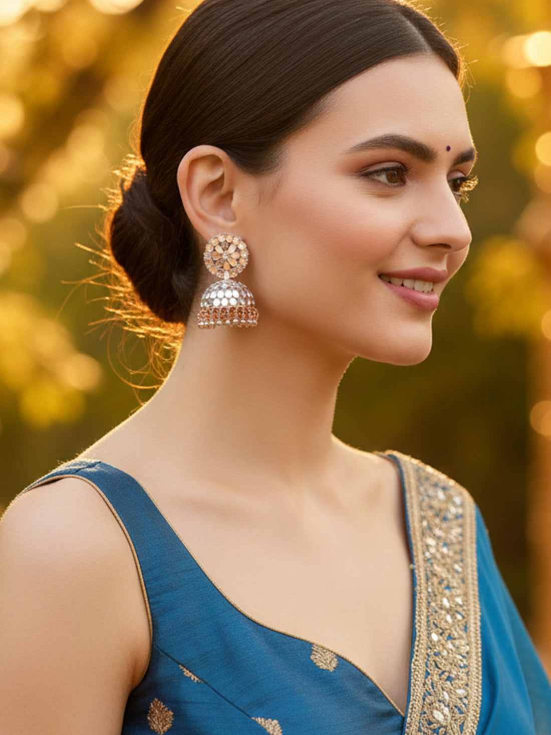 Karatcart Rose Gold Plated Mirror Studded Jhumki Earrings for Women