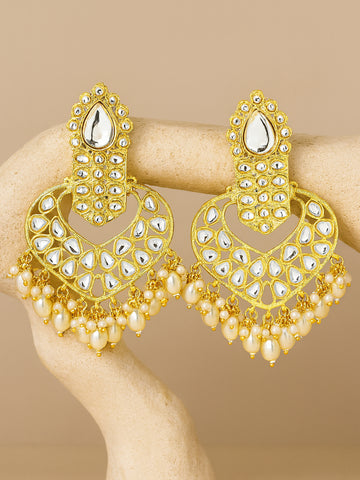 Karatcart Gold Plated Drop Shape Kundan Studded Dangler Earrings for Women