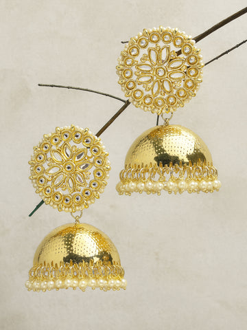 Karatcart Gold Plated Kundan Studded Jhumki Earrings for Women