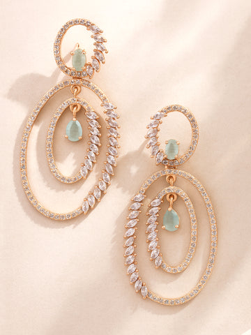 Karatcart Rose Gold Plated Lime Green Cubic Zirconia Studded Dangler Earrings for Women