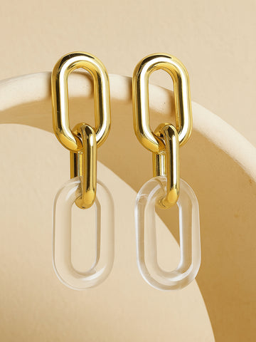 Bohey by KARATCART Gold and White Link Drop Earrings for Women