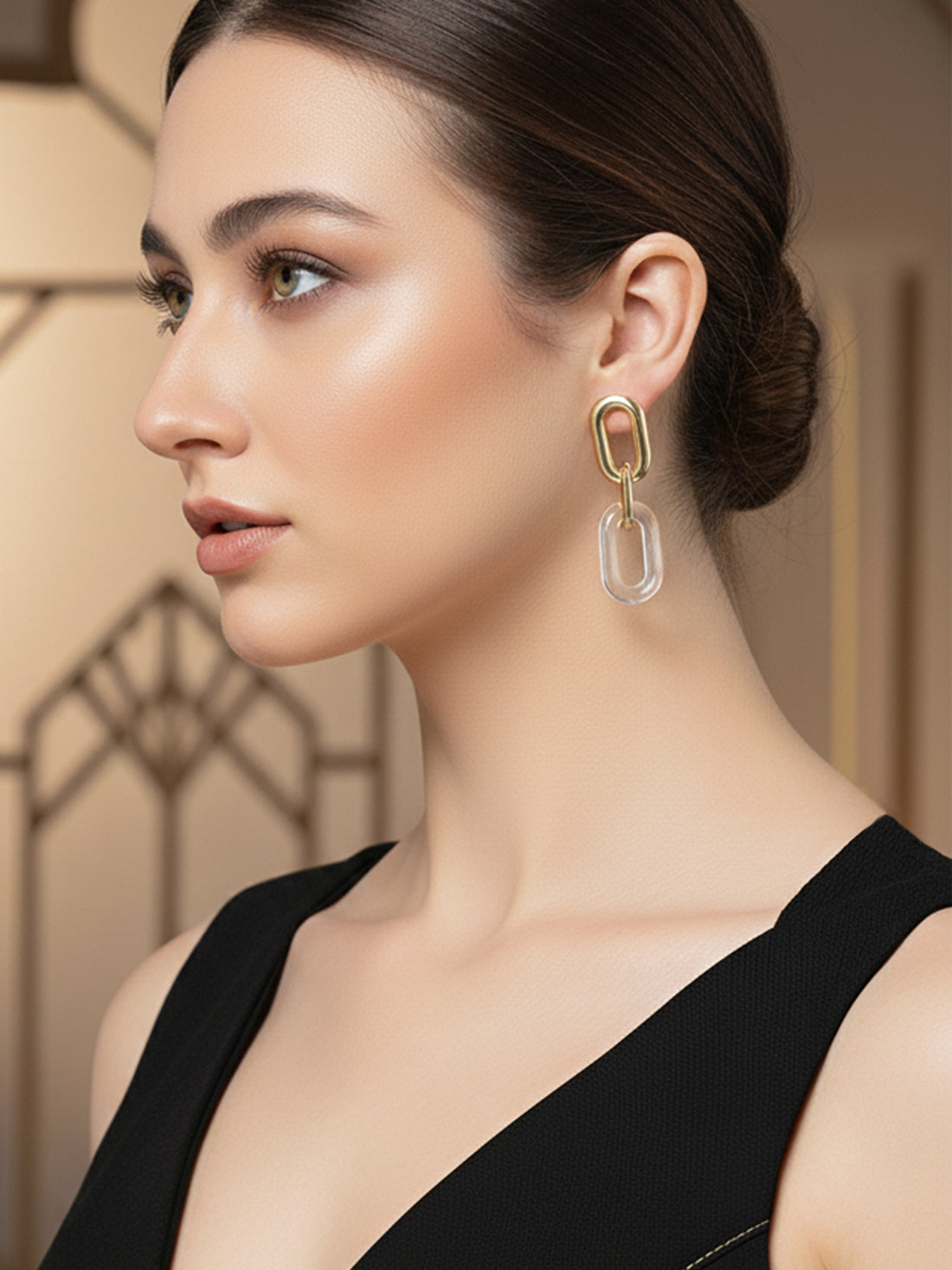Bohey by KARATCART Gold and White Link Drop Earrings for Women