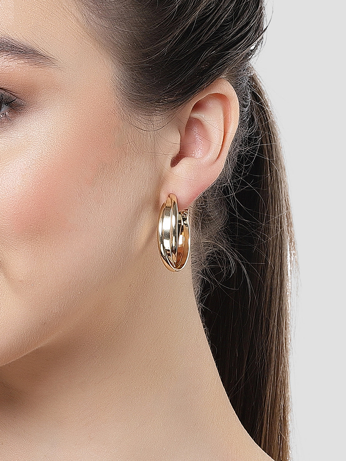 Bohey by KARATCART Gold-Plated Circular Twisted Half Hoop Earrings for Women